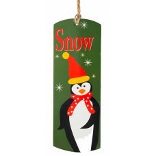 Χριστουγεννιάτικη Κρεμαστή Ταμπέλα Πράσινη, με Πιγκουίνο (15cm)